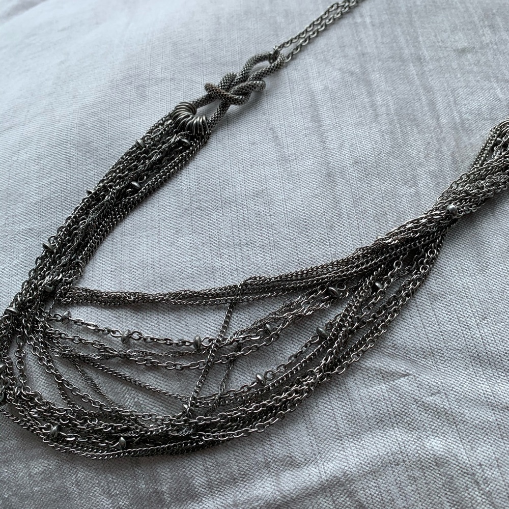 Statement Silver Layered Necklace - image 2